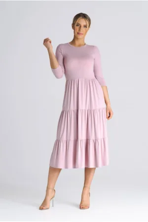Rochie mulata cu volane - maneca 3/4 - roz - viscoza