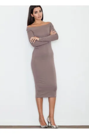 Rochie mulata - pana la genunchi - fara buzunare - culoare maro - viscoza
