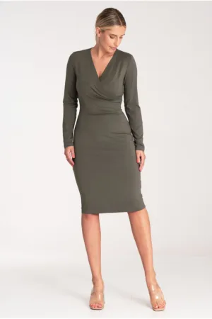 Rochie mulata simpla - verde - maneci lungi - viscoza