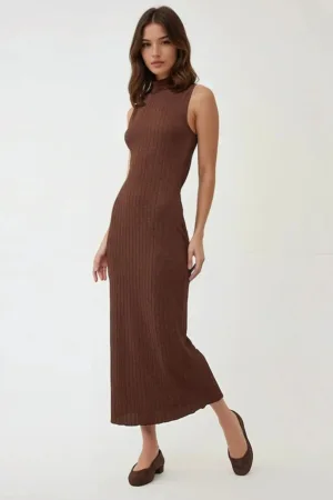 Rochie mulata -  texturata - guler maro - jerseu