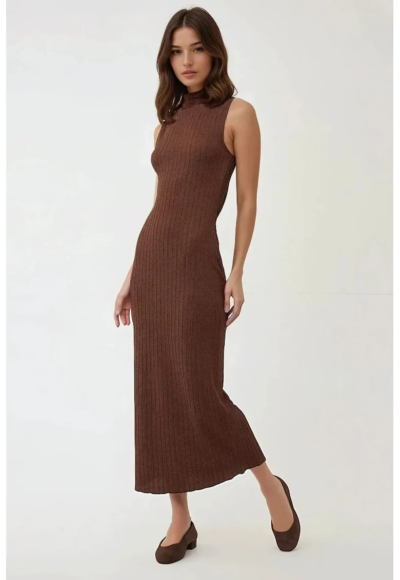 Rochie mulata - texturata - guler maro - jerseu