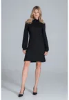 Rochie neagra  M831 - eleganta - cu maneci lungi bufante - 65% poliester - 30% viscoza