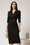 Rochie neagra conica cu decolteu petrecut si cordon in talie