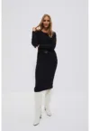 Rochie neagra cu dungi si curea
