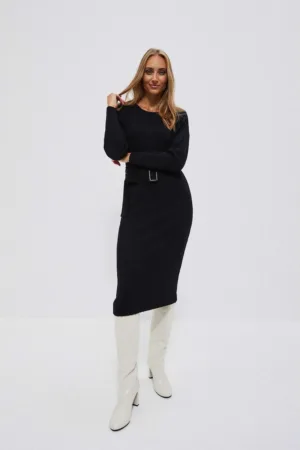 Rochie neagra cu dungi si curea