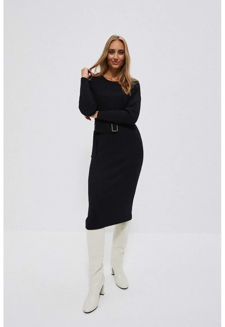 Rochie neagra cu dungi si curea