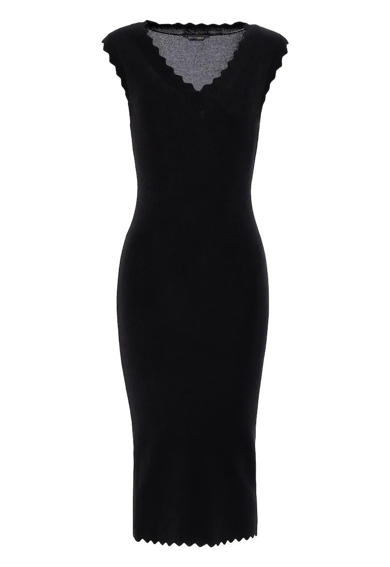 Rochie - neagra - din viscoza si nylon - fara maneci