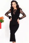Rochie neagra eleganta Edaline cambrata cu maneci din dantela