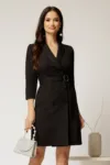 Rochie neagra stil sacou cu rand dublu de nasturi si cordon in talie