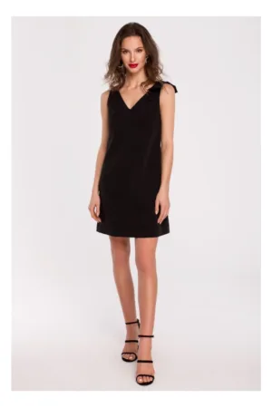 Rochie neteda cu funda pe umar - negru -