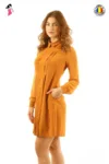 Rochie office LaDonna mustar croita in A cu pense si buzunare