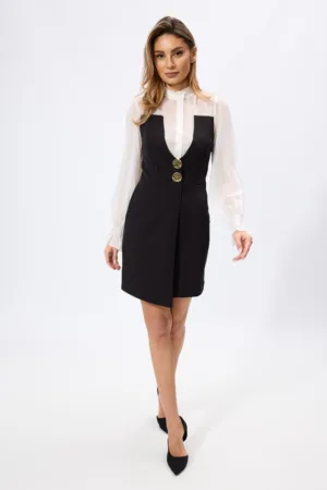 Rochie office din crepe si voal cu butoni aurii Fedra Bicolora