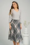 Rochie office din stofa gri cu carouri pe fusta