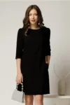 Rochie office din stofa neagra cu floare pe umar