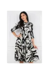 Rochie office din stofa neagra cu imprimeuri albe si buzunare functionale