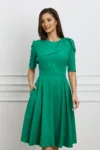 Rochie office din stofa verde cu funda pe umar