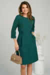 Rochie office din stofa verde cu nasturi in talie