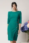 Rochie office din stofa verde cu nasturi pe fusta