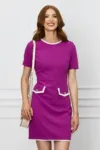 Rochie office magenta cu buzunare decorative