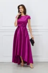 Rochie office magenta lunga cu floare in talie