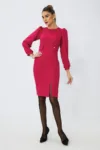 Rochie office midi din crepe cu maneci lungi Moze Ollma Ciclam