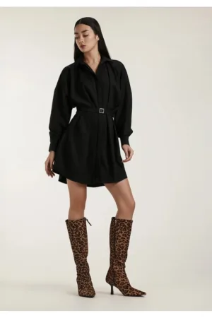 Rochie office scurta tip camasa Remy - Negru