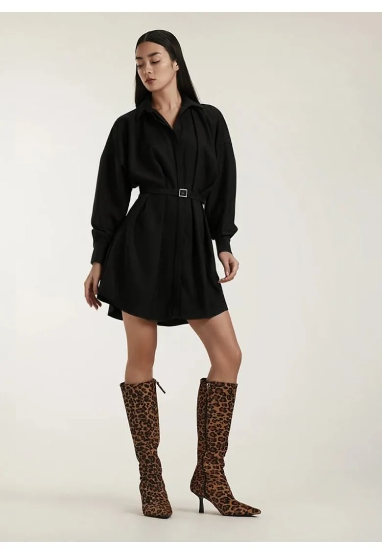 Rochie office scurta tip camasa Remy - Negru