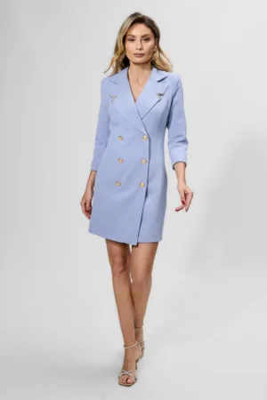 Rochie office tip sacou cu butoni aurii Solana Bleu