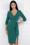 Rochie office verde cu accesoriu si peplum in talie