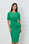 Rochie office verde cu floare maxi si peplum in tlaie