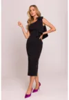 Rochie pe un umar cu funda decorativa -  Negru -