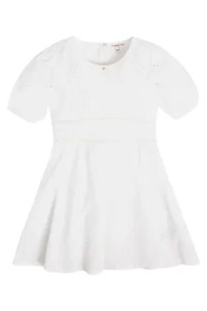 Rochie pentru copii alb - bumbac - cu detalii brodate - stil evazat -