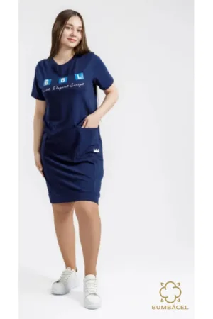 Rochie pentru femei cu maneca scurta - imprimeu si buzunar lateral