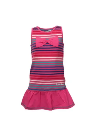 Rochie pentru fete - dungi colorate - roz - bumbac cu elastan -