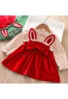 Rochie pentru fete - rosu - model cu urechi si fundita -