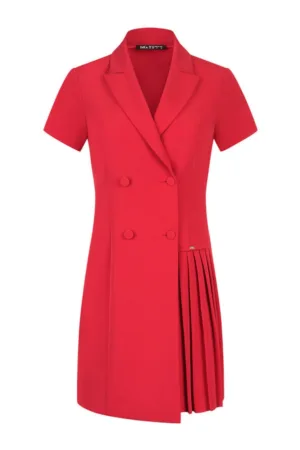 Rochie petrecuta cu doua randuri de nasturi si pliseuri