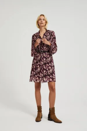 Rochie pliata cu curea in brun