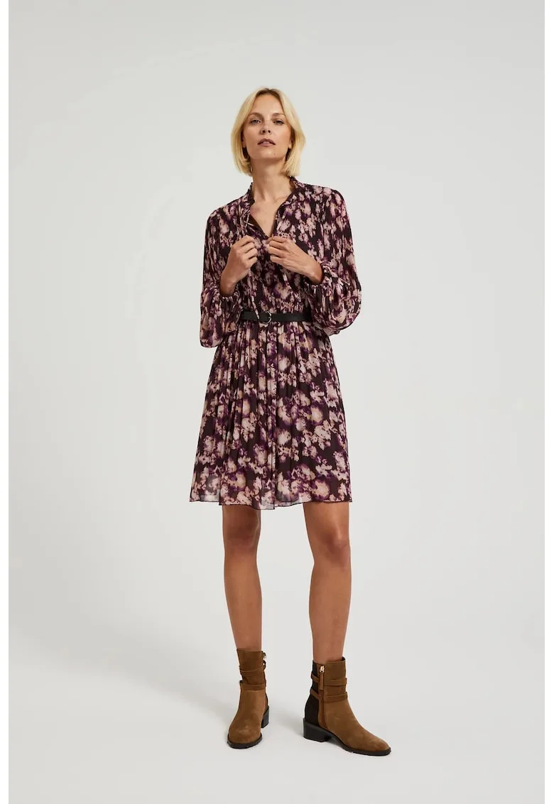 Rochie pliata cu curea in brun