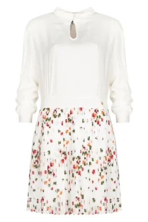 Rochie plisata cu imprimeu floral - Alb - 38