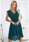 Rochie plisata cu volane pe umeri -