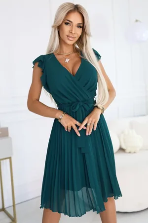 Rochie plisata cu volane pe umeri -