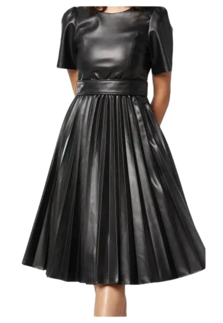 Rochie plisata din piele ecologica -