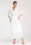 Rochie  plisata - eleganta - alba - midi - poliester -