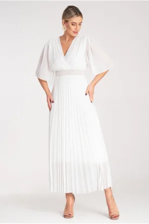 Rochie plisata - eleganta - alba - midi - poliester -