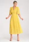 Rochie  plisata - galbena - viscoza -