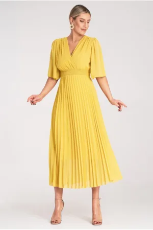 Rochie plisata - galbena - viscoza -