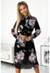 Rochie plisata midi cu maneca lunga -