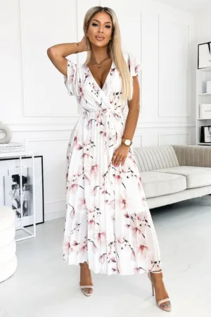 Rochie plisata midi cu volanase -