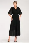 Rochie  plisata midi - eleganta - poliester - neagra -