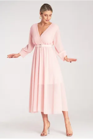 Rochie plisata - roz - primavara - poliester -